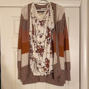 Maurices Striped Brown and Cream Women's Sweater and Cold-shoulder top